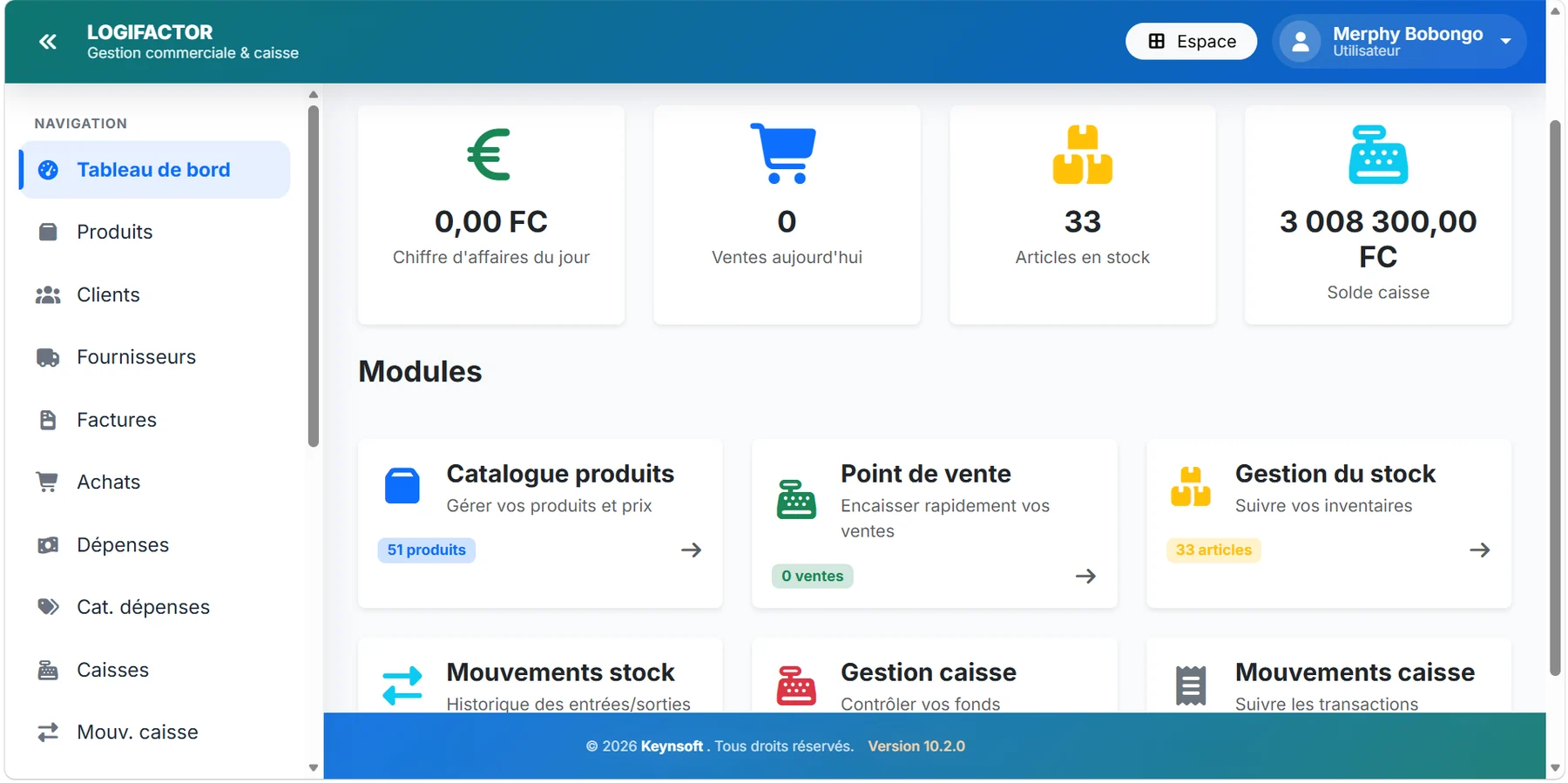 LogiFactor — écran actuel