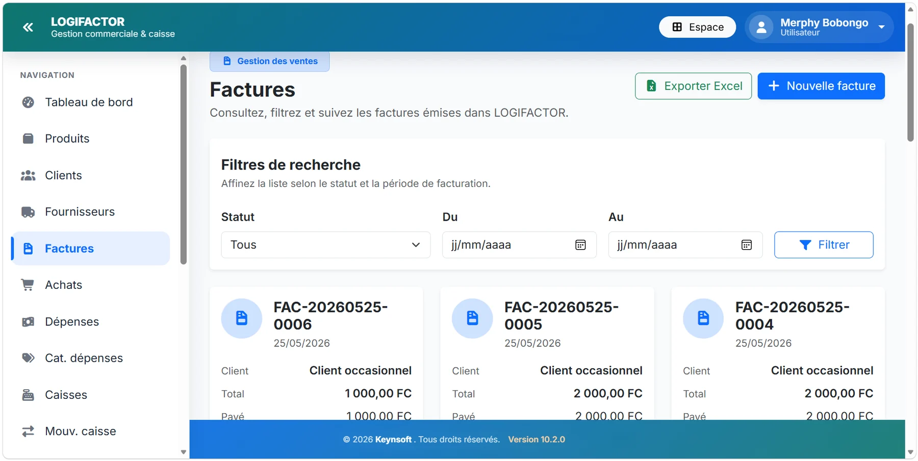 Factures dans LogiFactor