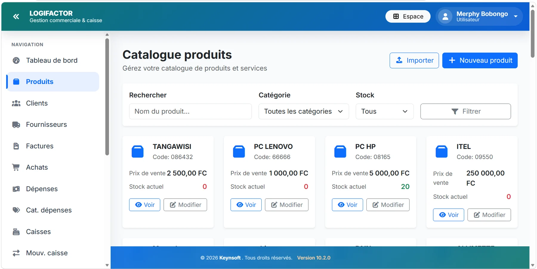 Catalogue des produits LogiFactor