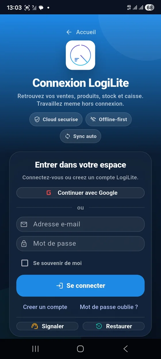 Création ou reprise de compte