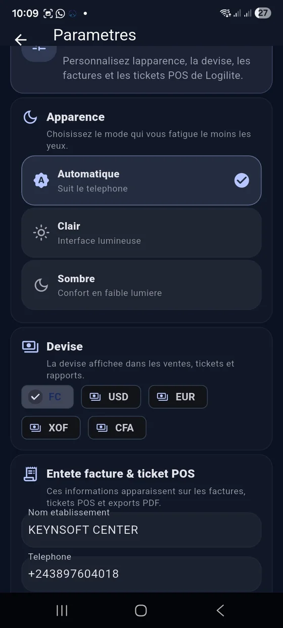 Modification du profil