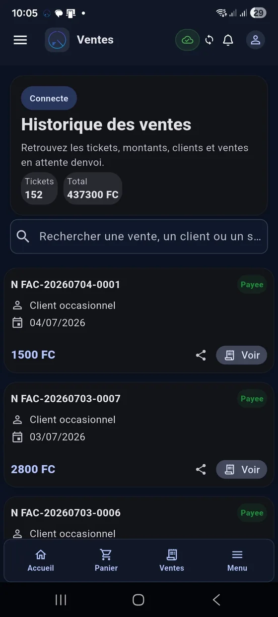 Historique des ventes