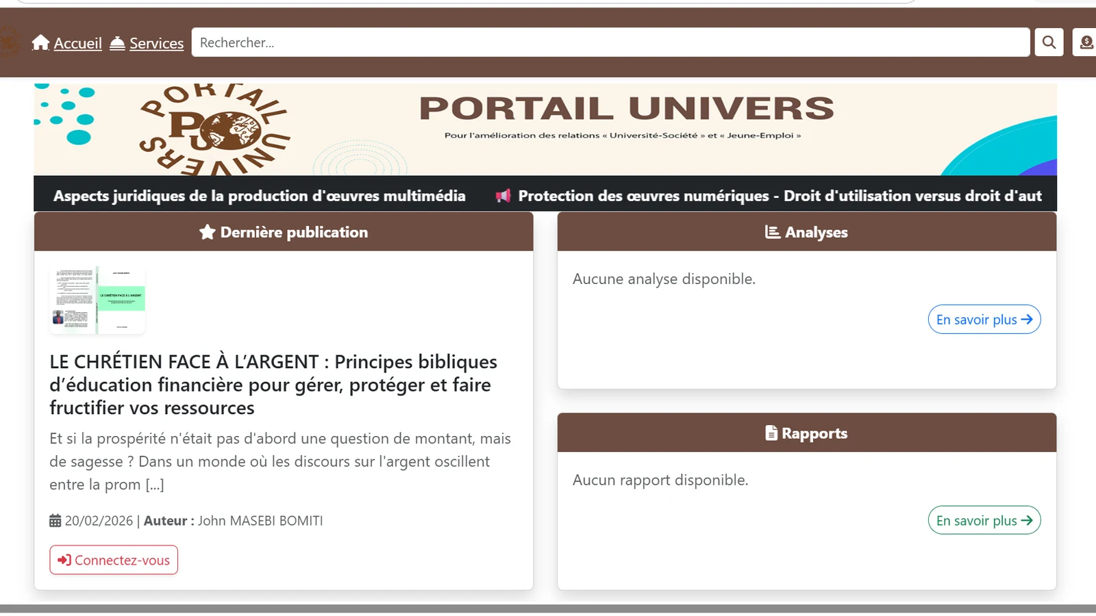 Aperçu de la plateforme Portail Univers réalisée par Keynsoft